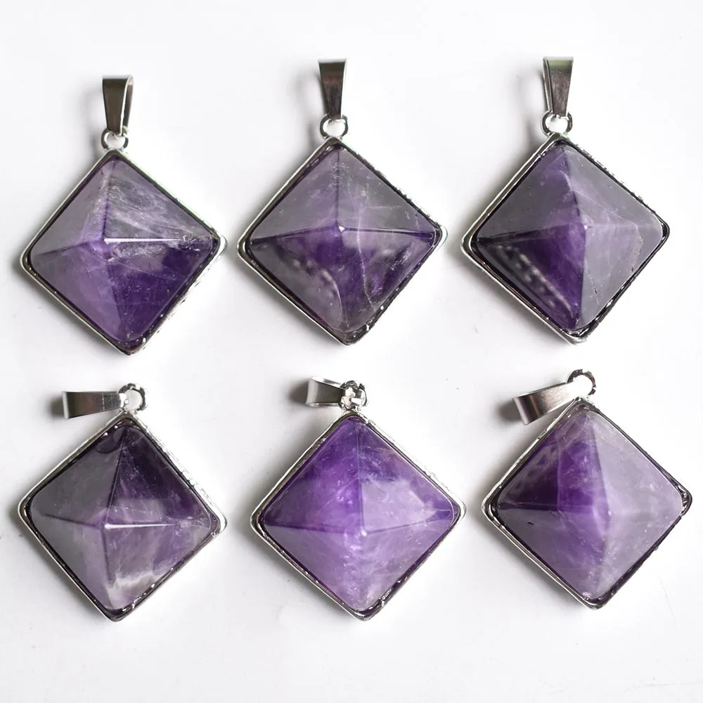 Natürliche Steine Pyramide Anhänger Platz Reiki Lila Kristall Rosa Quarz anhänger für schmuck machen 6 stücke großhandel freies verschiffen