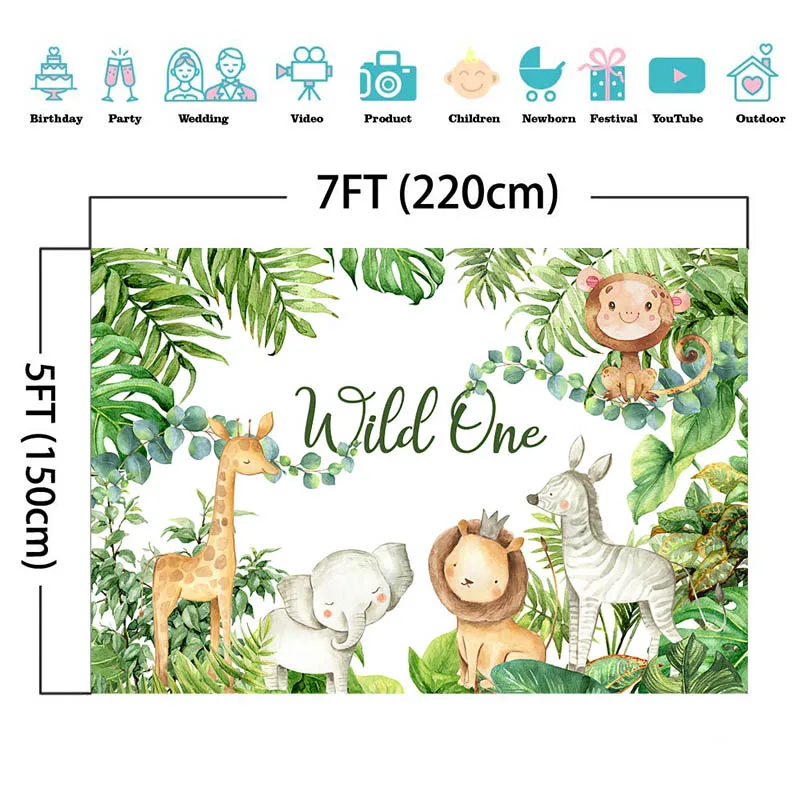 Mocsicka 베이비 샤워 사진 배경 야생 동물 장식 스타일 어린이 초상화 사진 벽지 사진 소품 배너