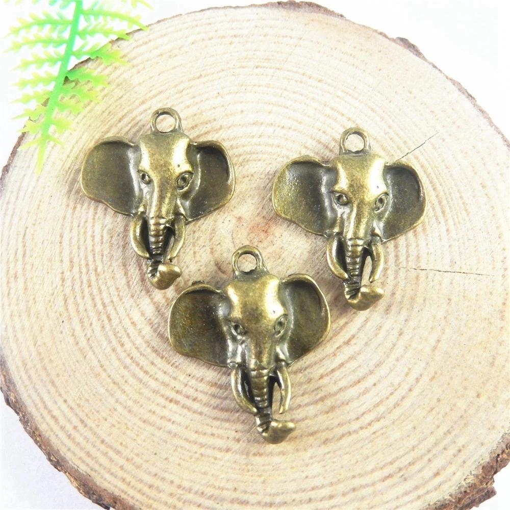 Julie Wang 10 PCS 27*22mm Retro Bronze Alloy Elephant Head Charms Africa Animal Pendant For Bracelet Dangle Necklace Jewelry DIY