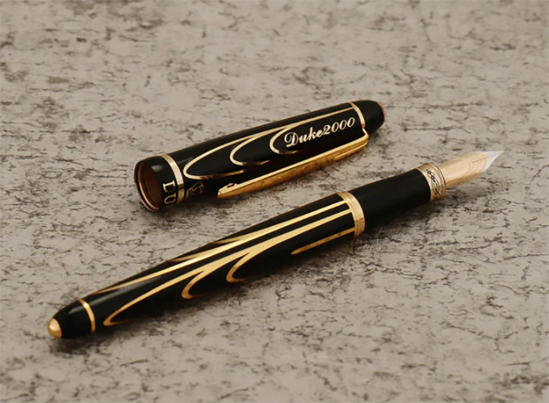 Imagem -03 - Duke Pioneer 14k 8k Caneta de Fonte de Ouro Avançado Cromado Bonito Dourado-preto Linhas Ponto Fino 0.5 mm & Caixa de Presente para a Coleção