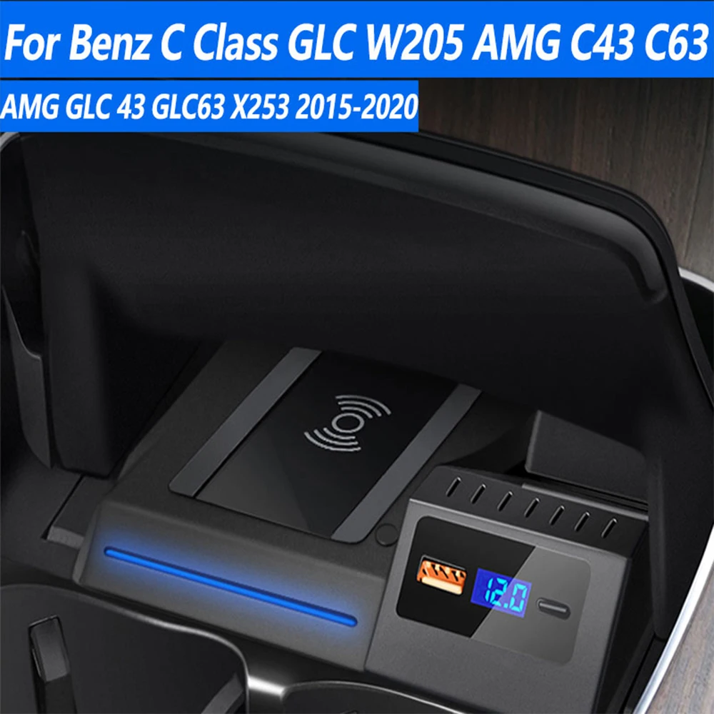 For Mercedes Benz C-Class 2016-2020 GLC W205 AMG C43 C63 AMG GLC 43 GLC63 X253 Car Wireless Charger Fast Charging Accessories