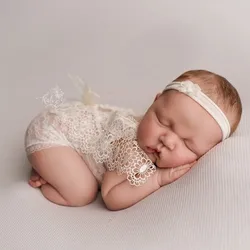 0-1Month Newborn Photography Prop Baby Headband Lace Romper Bodysuits Outfit Infand Girl Dress Costume Photo Shooting Clothing