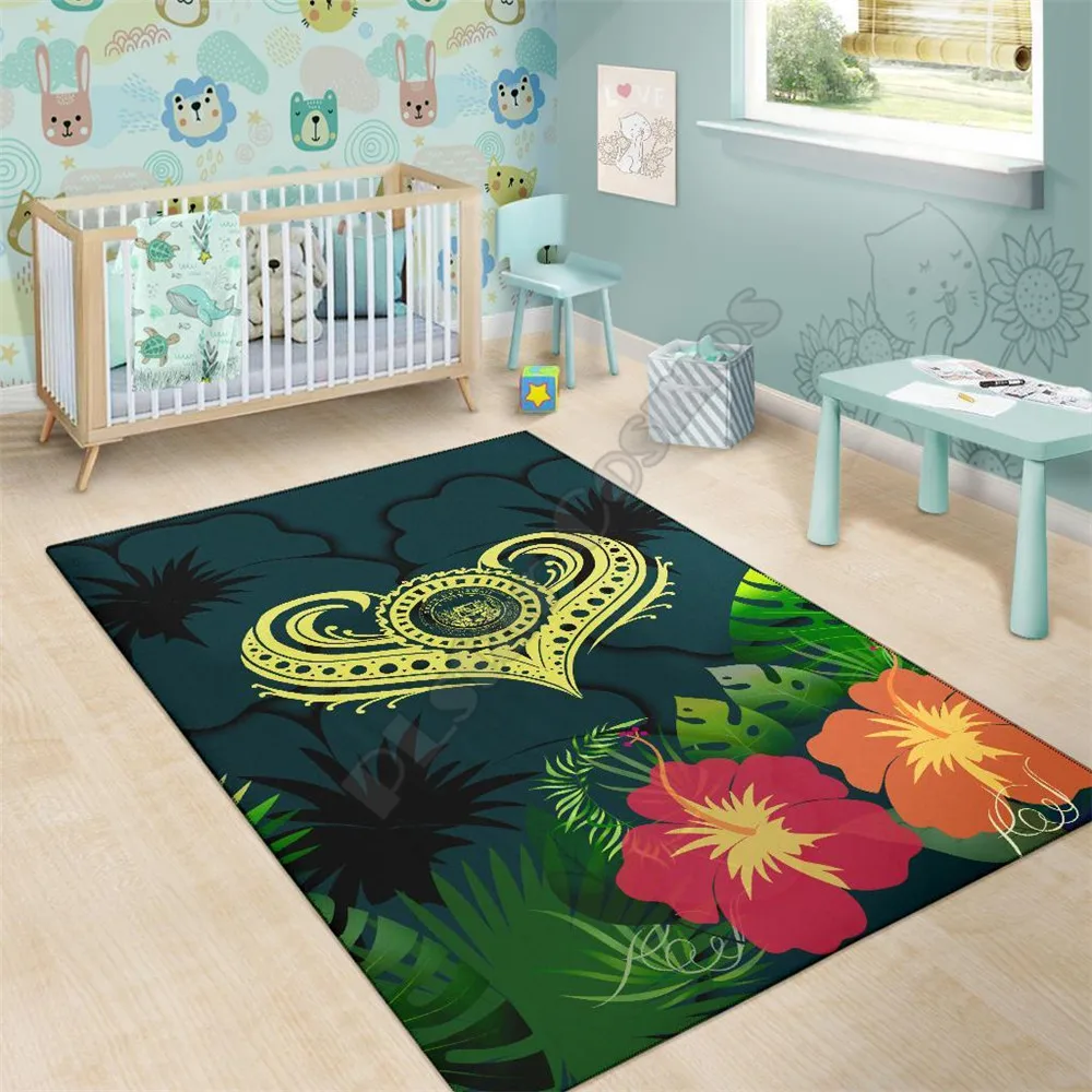 Pohnpei Area Rug Polynesian Pattern Style Printed Bedroom Non-slip Floor Rug