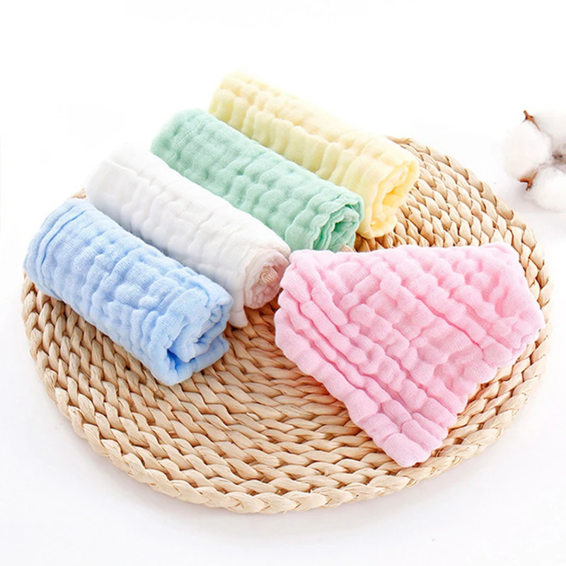 Lot de 5 mouchoirs en mousseline pour bébé, 6 couches, en coton doux, carré, serviette pour le visage, pour le bain, pour l'alimentation, lingette de toilette