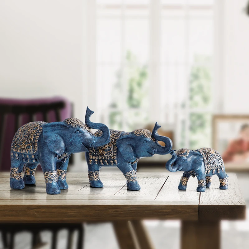 FAMILY ELEPHANT FIGURINE RESIN THAILAND ELEPHANT STATUE FOR OFFICE LIVING ROOM HANDMADE HOME DECORATIONS CUTE ANIMALS ORNAMENTS