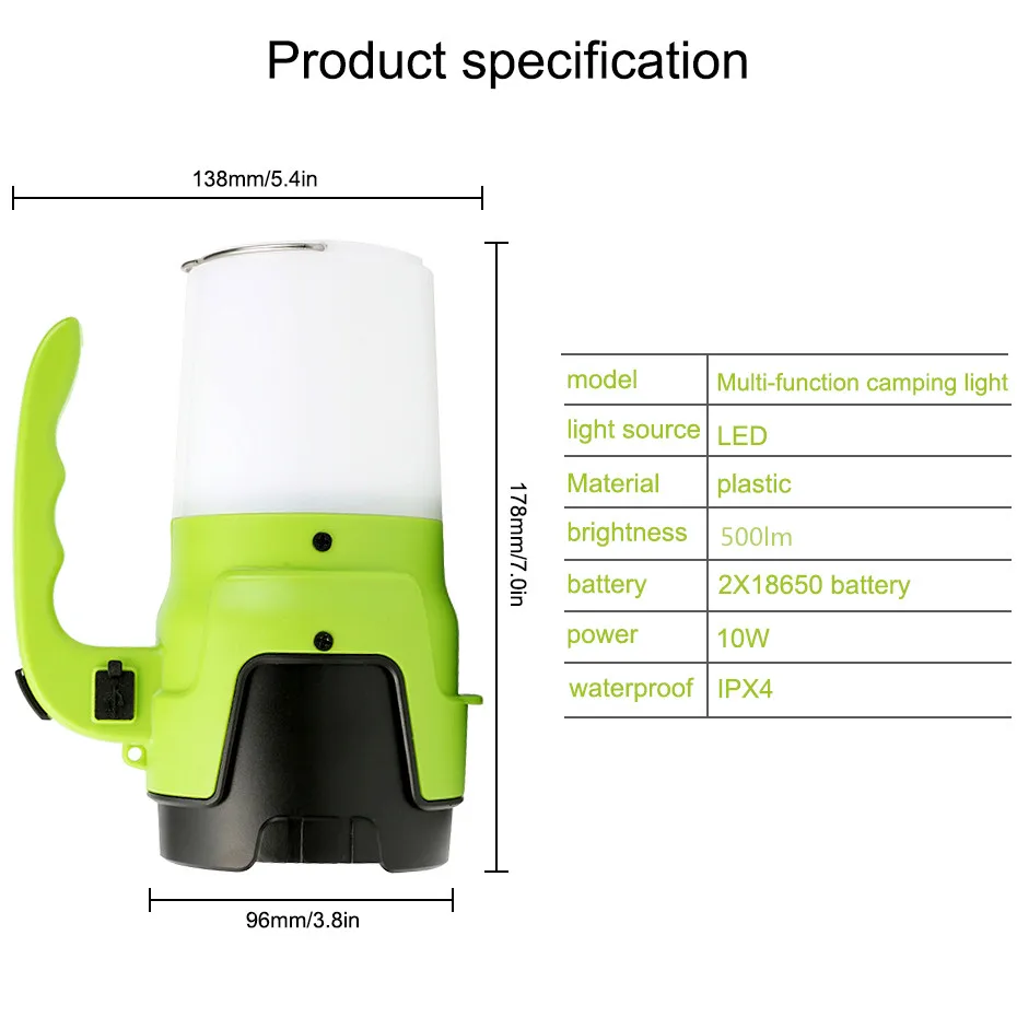 LED Flashlight USB Rechargeable Portable Spotlight Camping Light Waterproof Lantern Built-in Battery For Outdoor Lighting