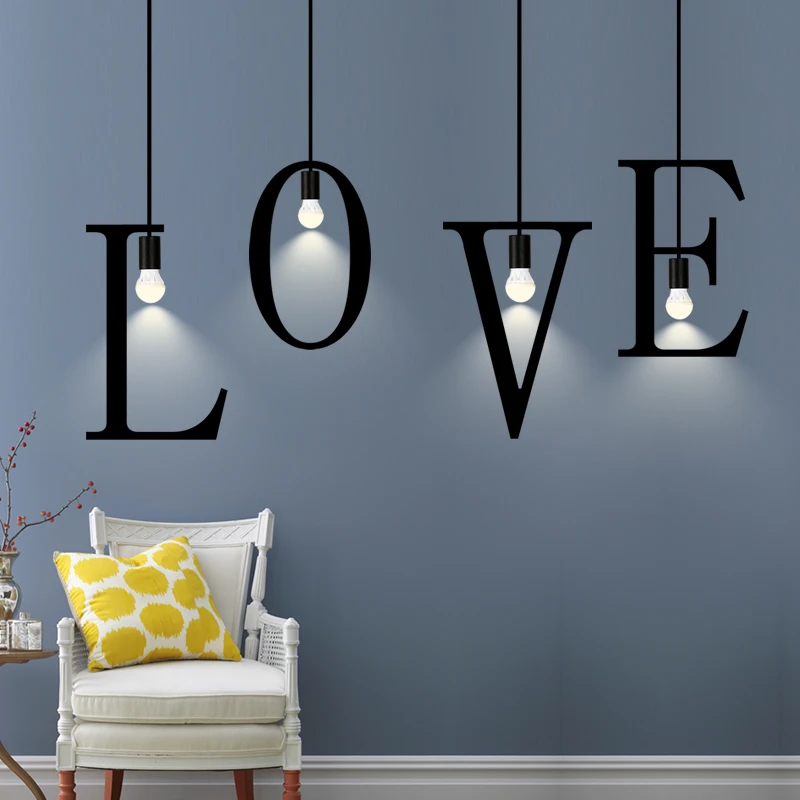 أضواء الثريا الصناعية الحديثة LED الحروف عدد الثريات تركيبات إضاءة الحديد العلوي لغرفة الطعام وغرفة النوم والمقهى #3