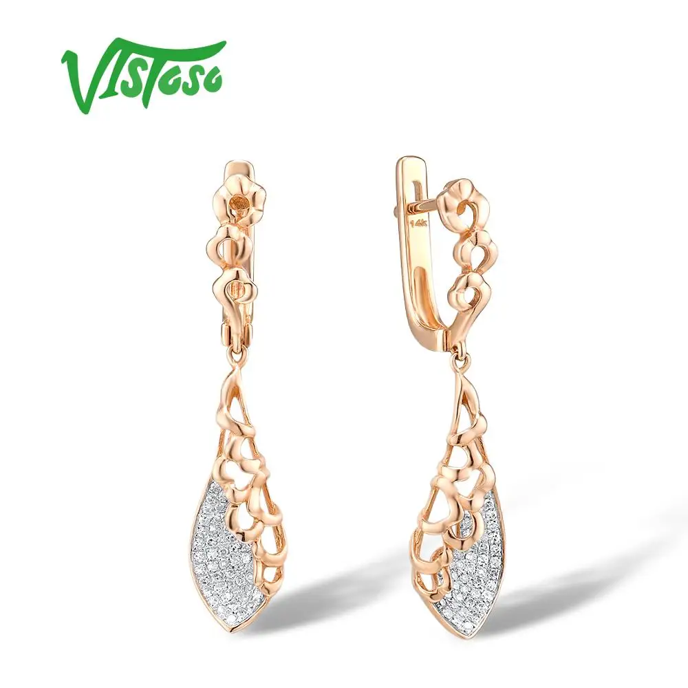 VISTOSO 14K 585 Rose Gold Earrings For Lady Glamorous Elegant Sparkling Diamond Earrings Luxury Wedding Engagement Fine Jewelry