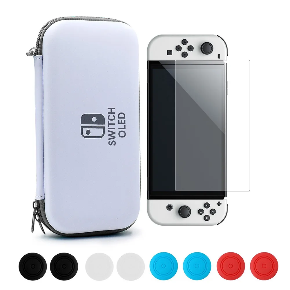 10 in 1 NS OLED Accessories Kit Storage Travel Carry Case with 10 Game Cards Holder HD Clear Screen Protector For Switch OLED