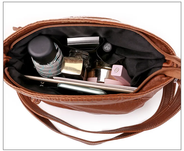 Yogodlns Weiche PU Leder Schulter Tasche Frauen Retro Umhängetasche Doppel-reißverschluss Weiblichen Umhängetasche Große Kapazität Täglichen Handtasche – Detail 24