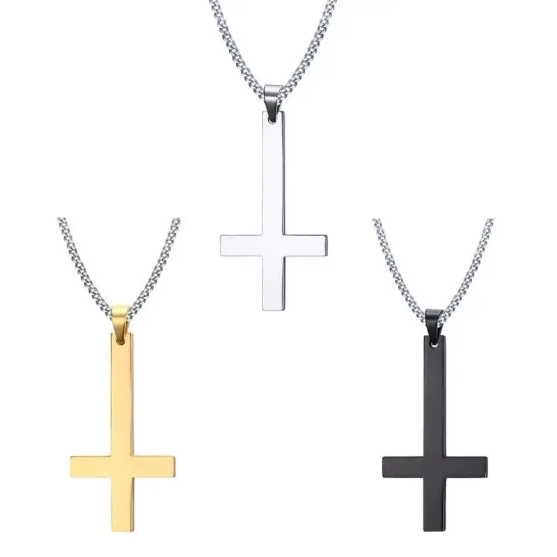 Stainless Steel Upside Down Cross Necklace  Inverted Cross Pendant with Chain