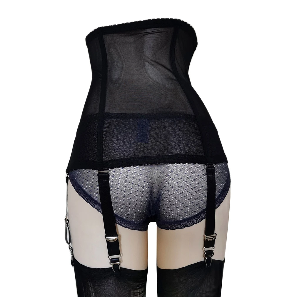 Sexy Mesh Steampunk Corset Waist Training Corsets Lace Up Waist Corselet Gothic Garter Belts