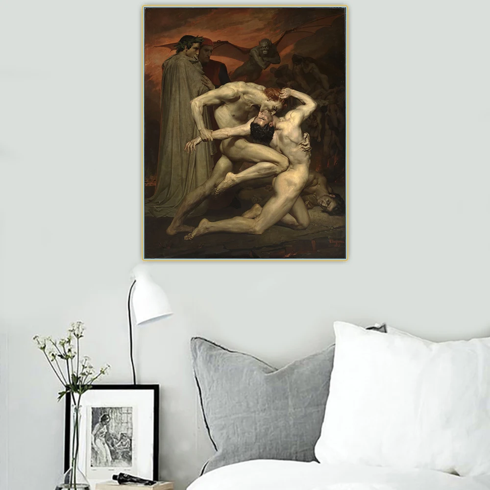 Citon William Adolphe Bouguereau《Dante and Virgil in Hell》Canvas Oil Painting Artwork Poster Picture Wall Decor Home Decoration