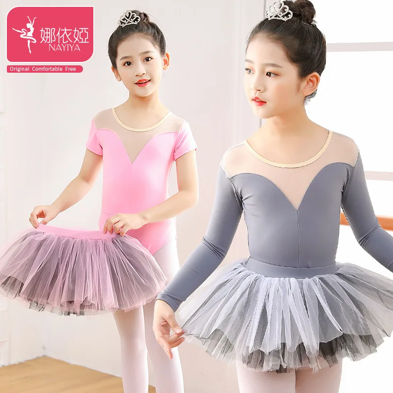 Long Short Sleeve Leotard Tutu Dancewear Exercise Training Child Adult Girls Women Ballet Contemporary Yoga Salsa Pink Grey Lycr