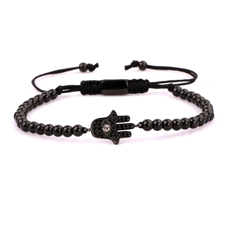 JARAVVI High Quality Stainless Steel CZ Pave Charm Adjustable Beaded Bracelet Men
