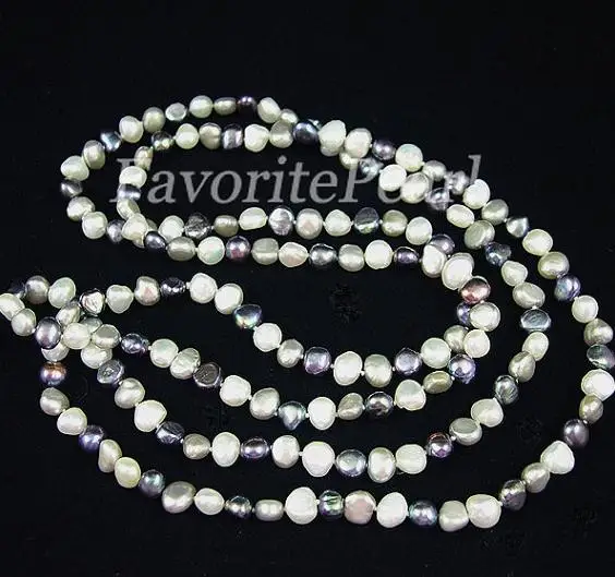 New Perfect Favorite Pearl Necklace 48 inches 7-8mm AA White Grey Black Natural Freshwater Pearl Long Necklace Fine Jewelry