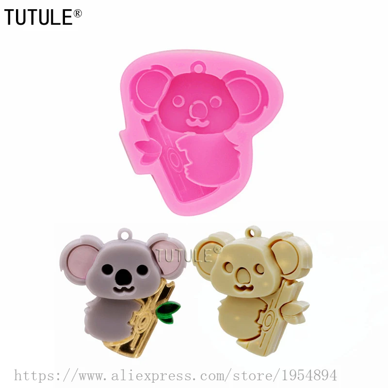 New glossy cute little animal koala earrings jewelry silicone mold, bear epoxy polymer clay jewelry accessories molds