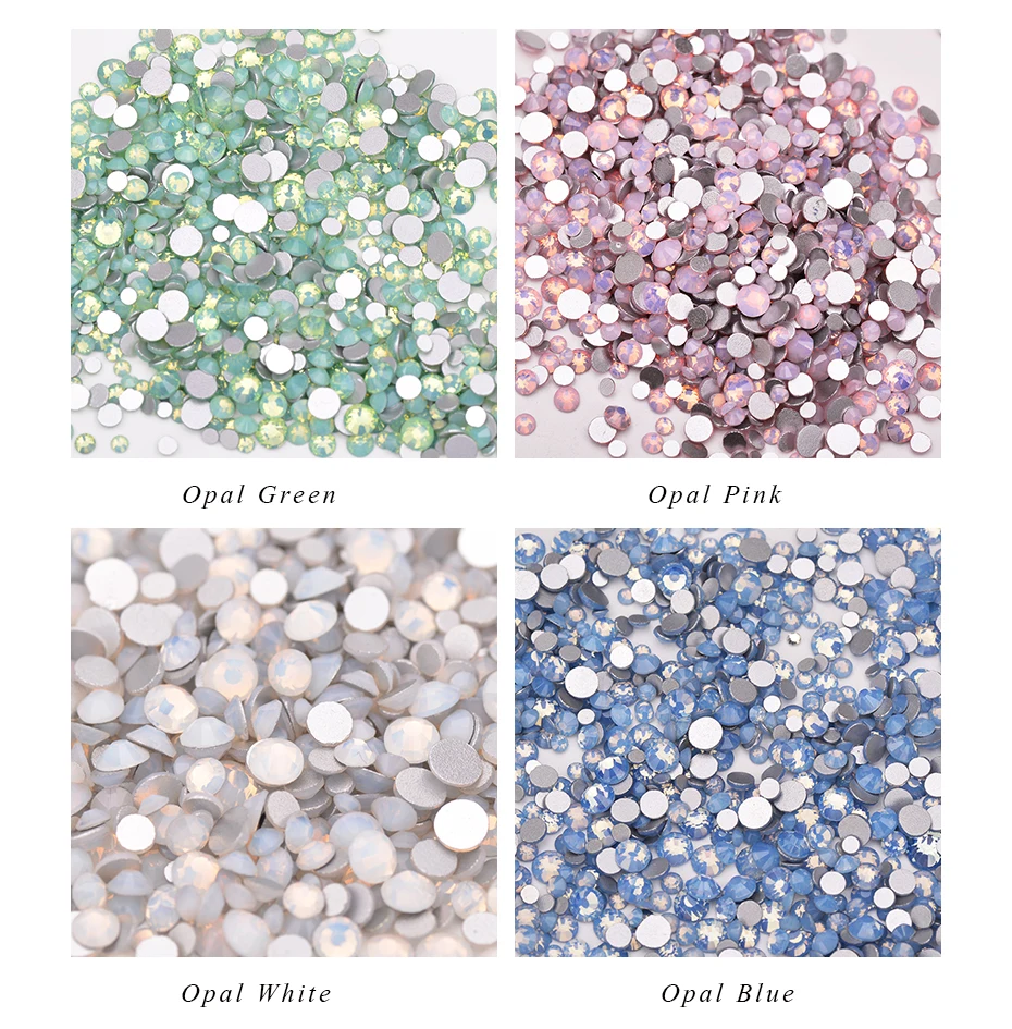 JUNAO 300pcs SS6 8 10 16 Mix Size Opal Blue Glass Crystal Rhinestones Flatback Glass Nail Stone Crystal Strass Sticker Crafts