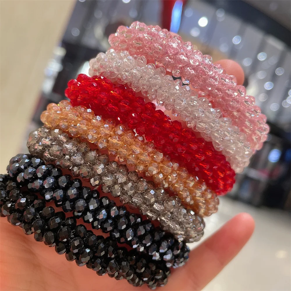 Fashion Multicolor Beads Hair Tie Elastic Hair Rope Simple Metal Sheets Scrunchies Ponytail Headdress For Women Accessories