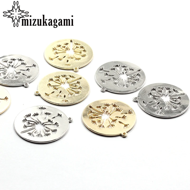 Zinklegering Ronde Hollow Paardebloem Coin Vorm Charms Hanger 30Mm 6 Stks/partij Voor Diy Mode-sieraden Accessoires