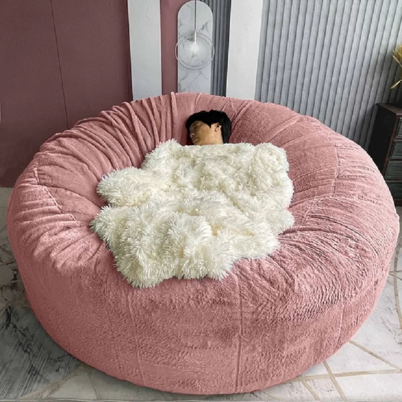 Dropshipping Fluffy Faux BeanBag dmuchana Sofa narzuta confortevole morbido gigante pufa rechabile 7FT duże okrągłe krzesło worek fasoli