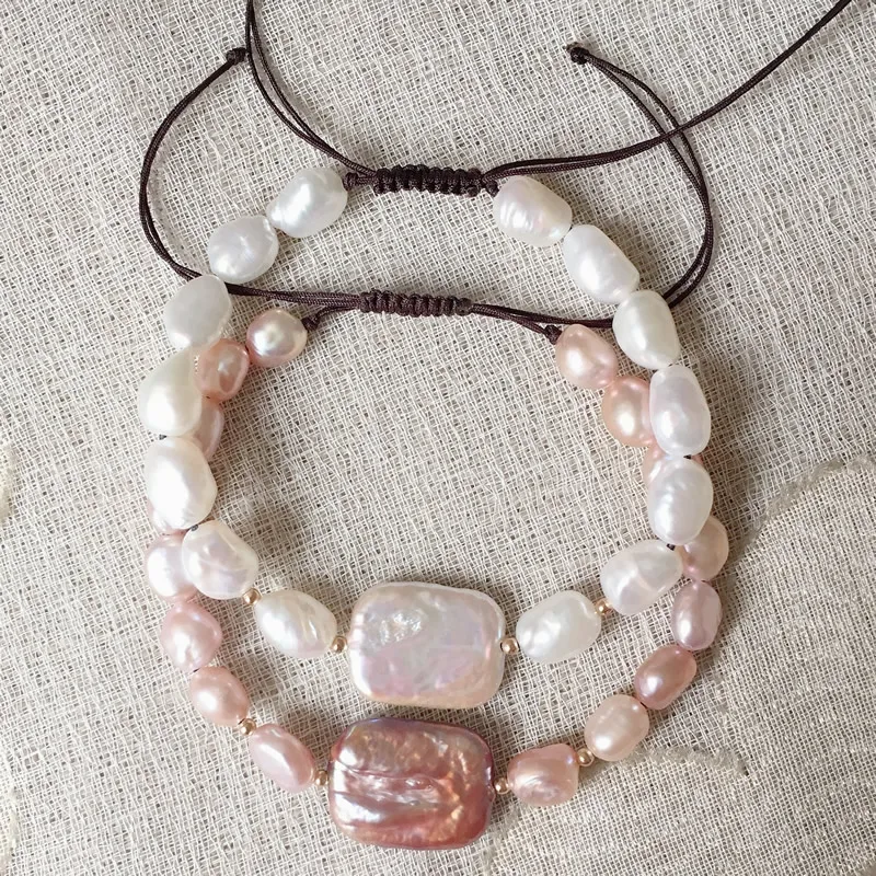 Fashion Natural Freshwater Pearl Bracelets Rectangle Square Baroque Pearl Charm Healing Real Pearls Strand Bracelets for Women