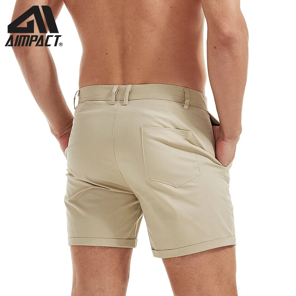 Calções de carga de verão Aimpact, slim-fit, costura de 5 polegadas, elástico frontal plana, cor sólida, AM2355