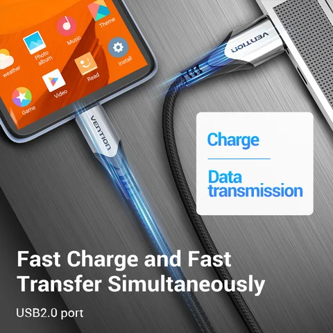 Vention Micro USB кабель 3A, нейлоновый, быстрое зарядное устройство для Android — пример использования