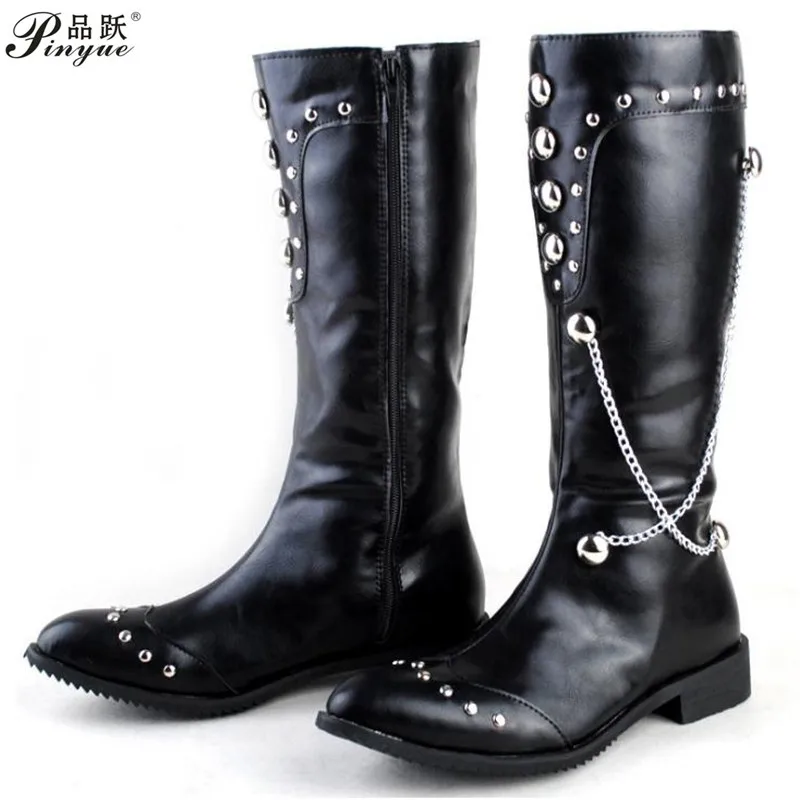 

Fashionable stage boots punk Over Knee High Boots Leather Men Long Waterproof Snowboots Equestrian Motocycle Boots