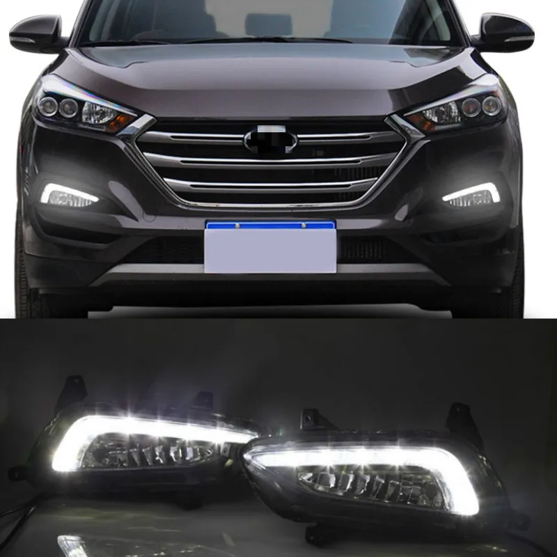 1 Pair White Led Drl For Hyundai Tucson 2015 2016 2017 2018 Daytime Running Lights Daylight 12V Abs Fog Lamp Cover Car Styling