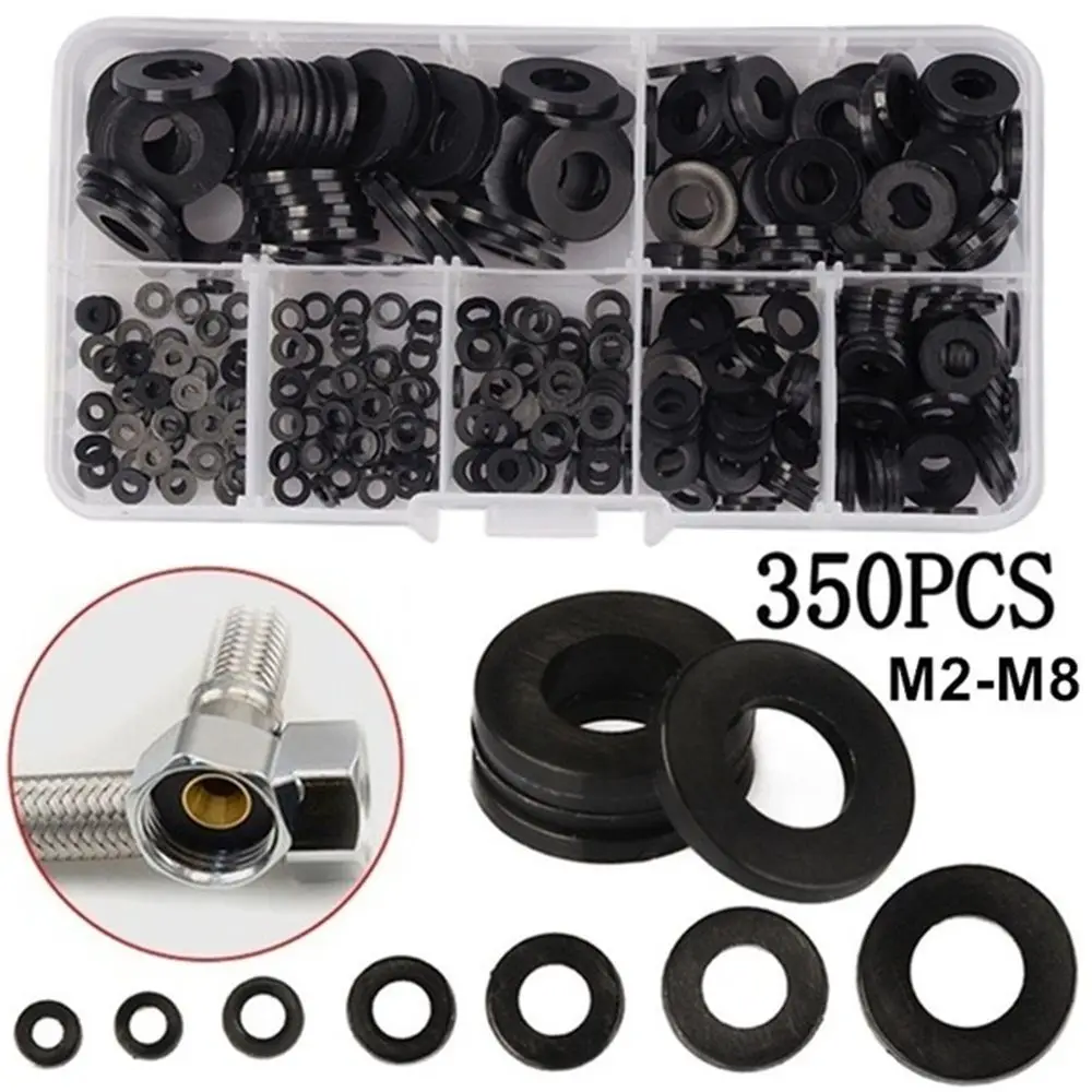 350pcs 7 Sizes Insulation Ring Gasket Nylon Flat Washer Screw Bolt Gasket M2 M2.5 M3 M4 M5 M6 M8 Washer Assortment Kit