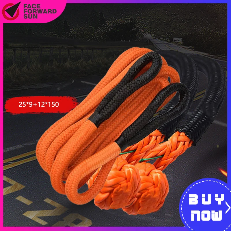 

25mm*9m Kinetic Recovery Rope 12mm*150mm Soft Shackles for 1/2 3/4 Ton Truck Durango 4DR Jeep Offroad Parts Free Shipping