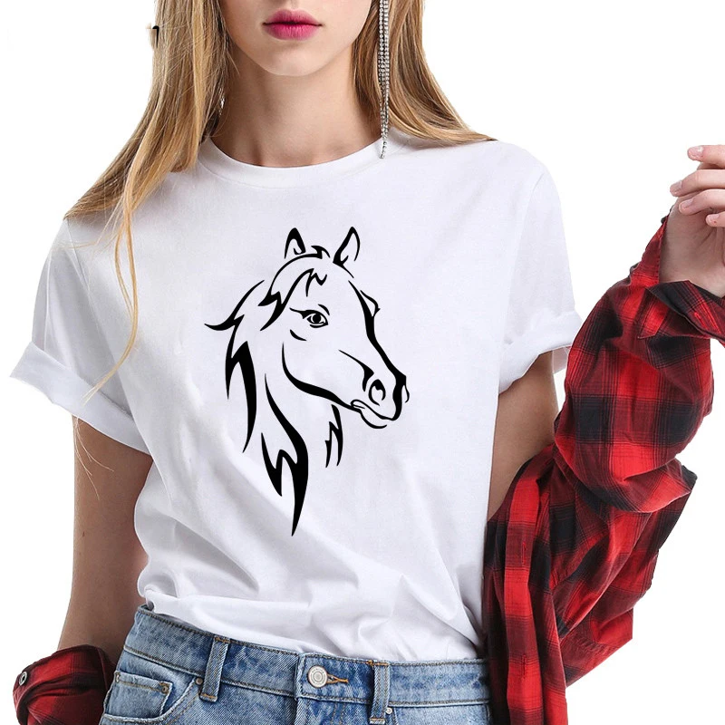 

Kawaii Horse 2019 Fashion casual Cotton Women Shirt Funny Graphic Tshrt O Neck Short Sleeve Top Tees Mama Clothing Drop Shipping