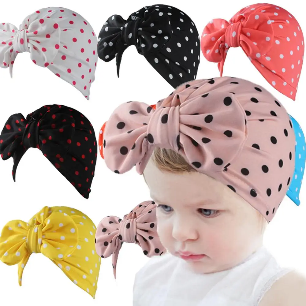 2020 New Bow Hat Children Polka Dot Hat Fashion Boho Style Baby Products Children's Photo Props Hospital Cap Beanie Hat