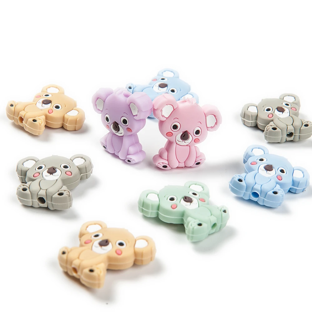 Cute-idea 5pcs Koala Cartoon AnimalSilicone beads DIY silicone Teether Teething Pacifier chain toys Accessories Baby Products