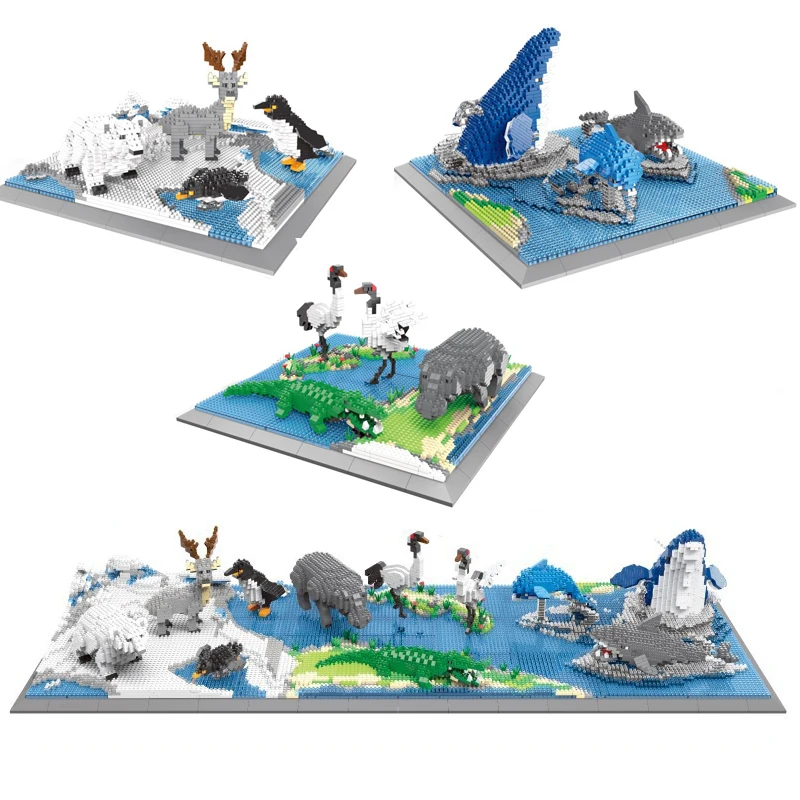 1860pcs+ PZX Diamond Building Block Toy Penguin Polar Bear Reindeer Hippo Crocodile Shark Dolphin Sea Animal  Scene for Gifts