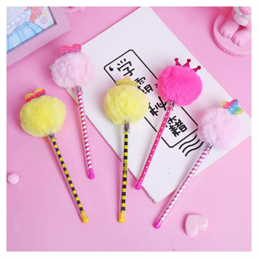 1PCS Creative Stationery Lovely Fur plush Hair Ball Neutral Pen 0.5MM Black Water Signature Fluffy Creative Gel Pen writing tool