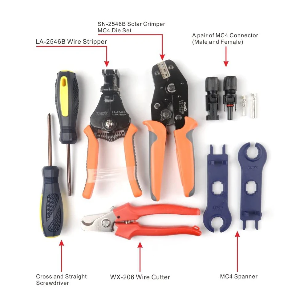 IWISS Solar PV Cable Crimping Plier Tool Kit for 2.5/4/6mm ²with Stripper,Cutter, Spanner Connectors-Oxford bag pack