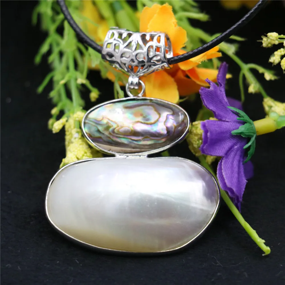 

24*44mm Abalone Freshwater Pearl Shell Pendant Necklace Slide Black Rope Chain Women Girl Neckwear Alloy Jewelry Making Design