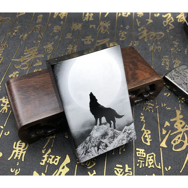 Hold One Pack 20 Personalized Cigarette Case Alloy Wolf Totem Cigarette Case Slide Cigarette Boxes Laser Carved Not Fade Boxes