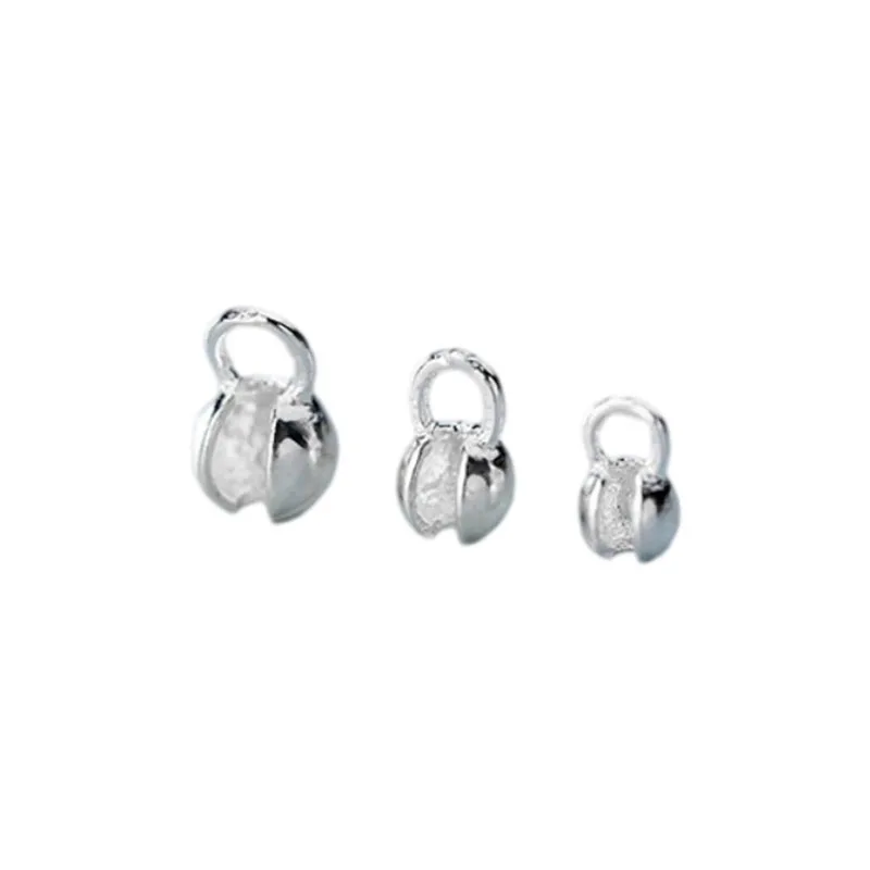 Stałe 925 Sterling Silver Crimp Cover koraliki, naszyjnik bransoletka koraliki końcowe ustalenia korek z pętli dla Diy tworzenia biżuterii