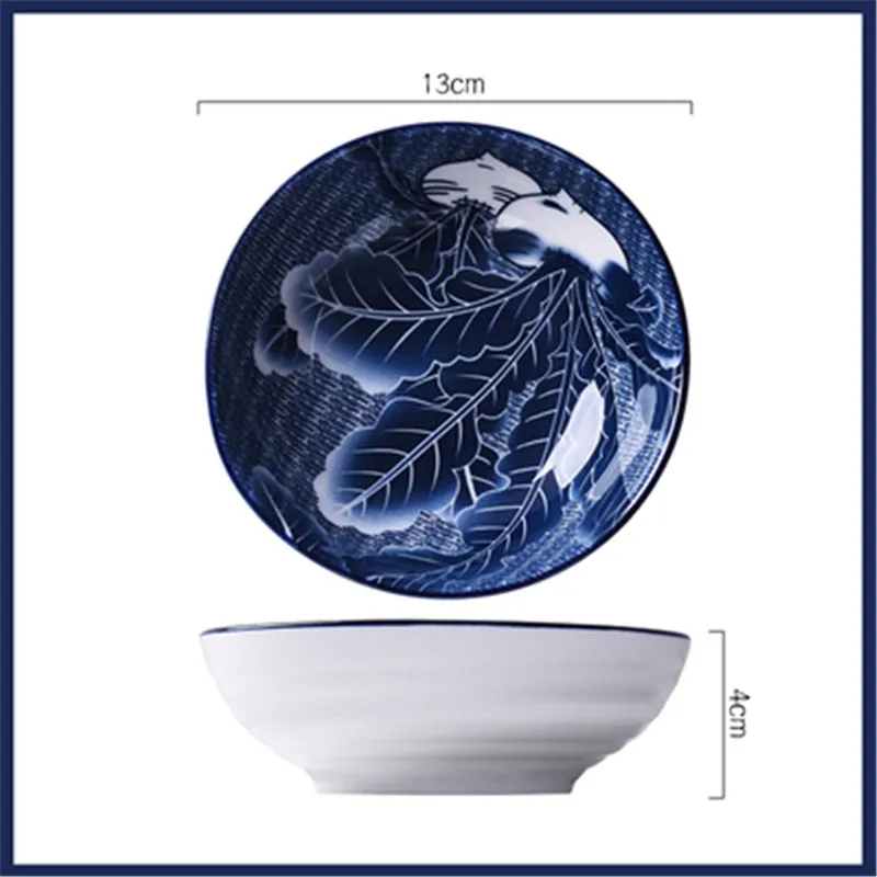 WHYOU-Japanese Ceramic Salad Rice Bowls, Japanese Classical Blue and White Kitchen Tableware, Household Restaurant Soup Noodle