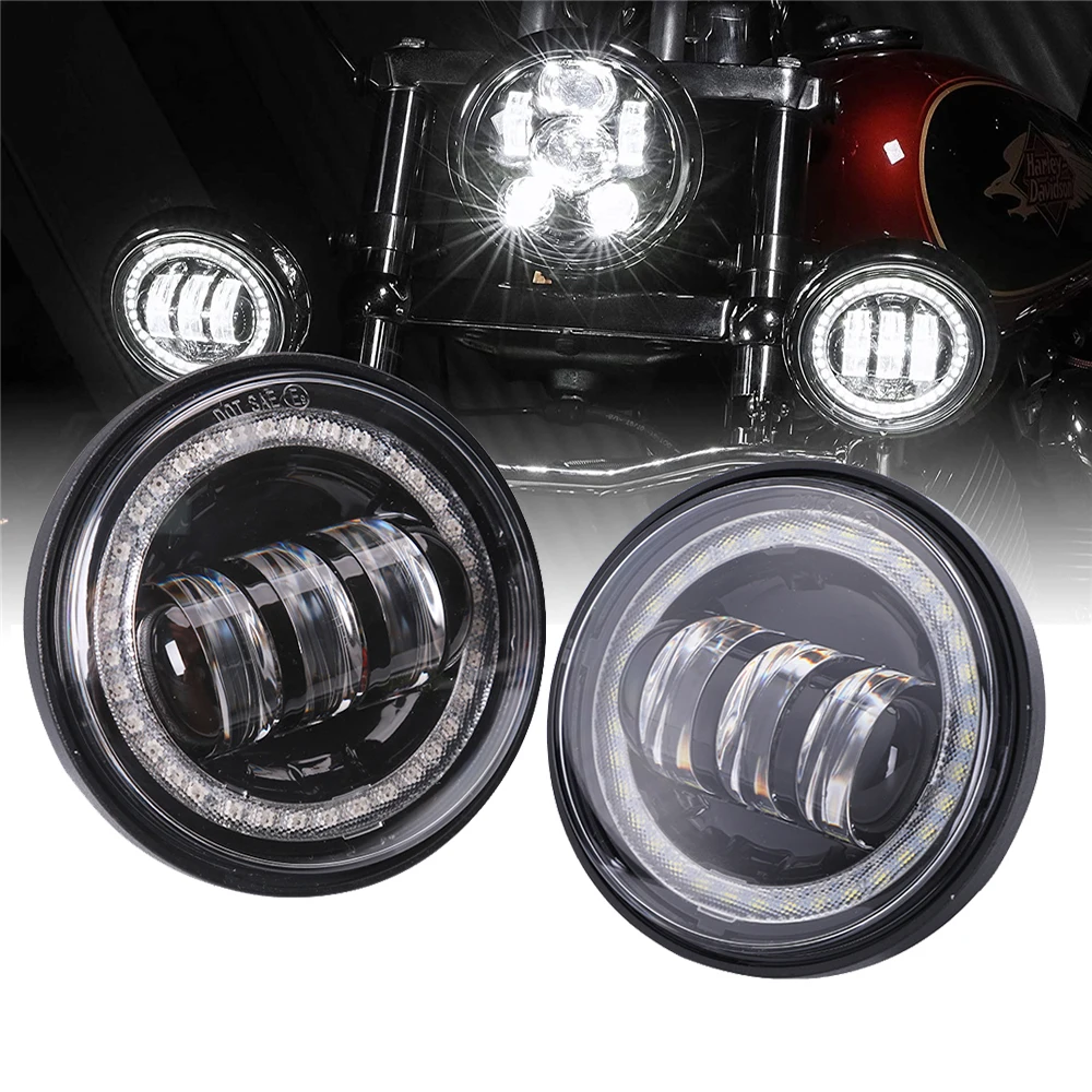 

Latest 4.5 inch Round Cree LED Fog Lights With Red Demon Eyes/White DRL/Amber Turn Signal Halo For Harley Davidson Motorcycle