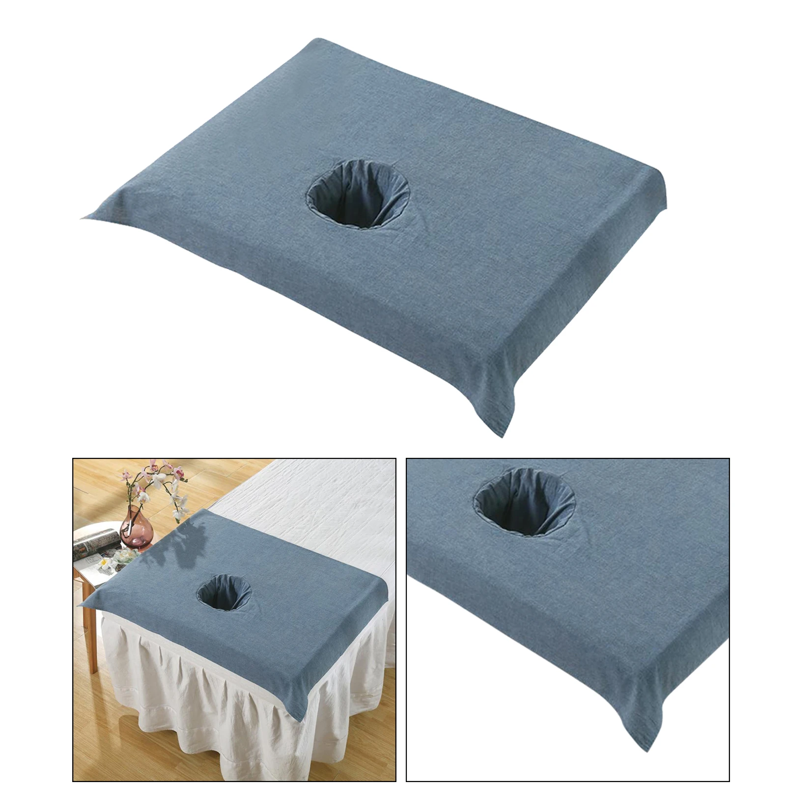 Cubierta de algodón suave para mesa de salón de belleza, cubierta de algodón para mesa de SPA, medio tratamiento, con agujero, 70x50cm