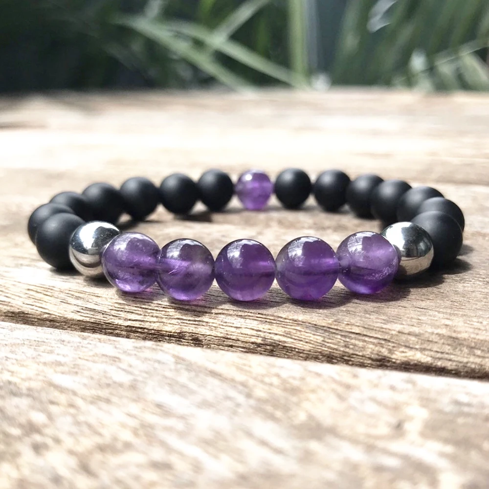 MG0926 New Arrival Design Women`s Bracelet Natural Amethyst Energy Protection Bracelet Black Onyx Relieve Anxious Bracelet