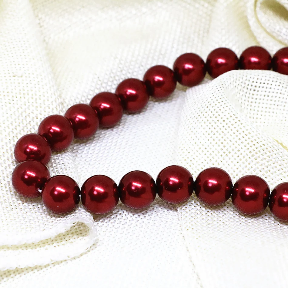 Top quality 4 6 8 10 12 14mm dark red simulated-pearl glass round loose beads charm women fit for diy necklace jewelry making