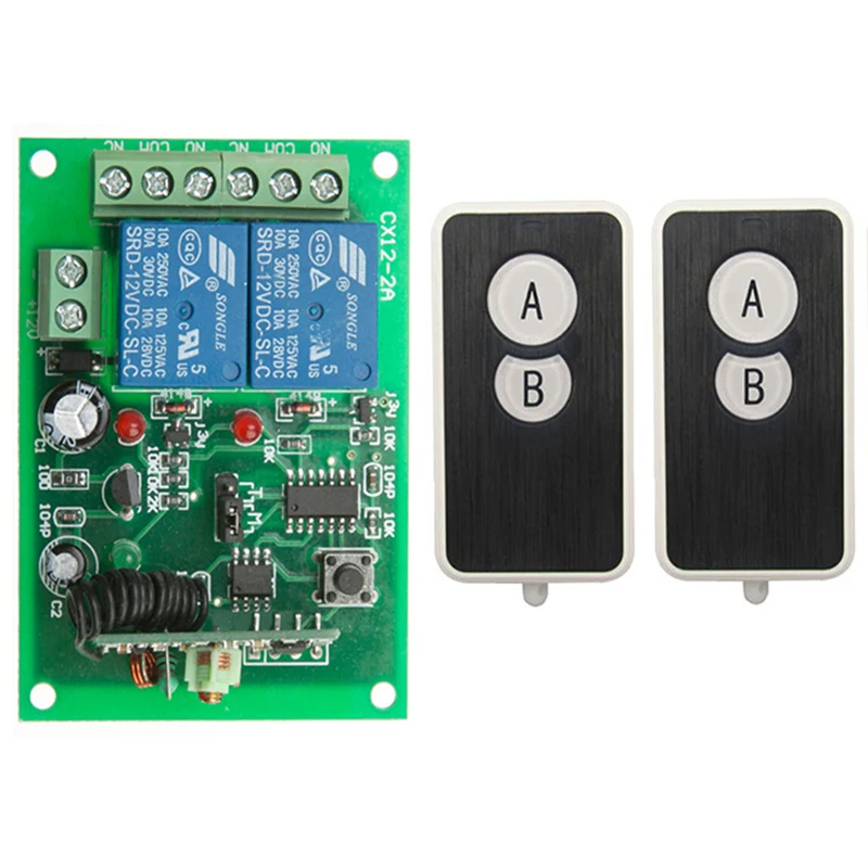 Hot 433Mhz Wireless Remote Control Switch DC 12V 24V 10A ２CH relay Receiver Module RF Transmitter with 433 Mhz Remote Controls