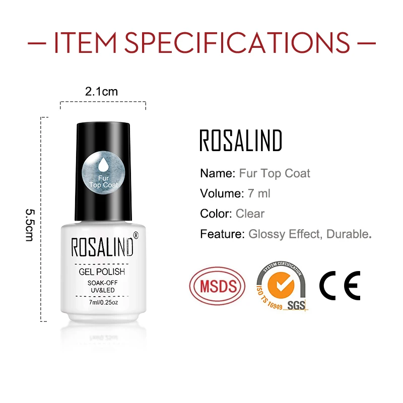 ROSALIND 7ml futro matowy Top lakier żelowy długotrwały lakier do paznokci kolor Manicure polerowanie na żel do malowania paznokci lakier zimowy