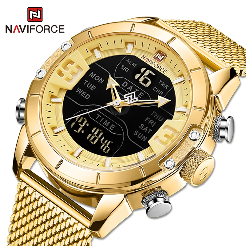 NAVIFORCE Mens Sports Watches Top Luxury Brand Men Wristwatch Quartz Digital Chronograph Clock Gold Military Wrist watch For Men