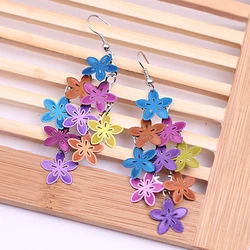 Nine Piece Fresh Flower Mix Color Earrings Metal Tassel Long Dangle Earrings for Women Fashion